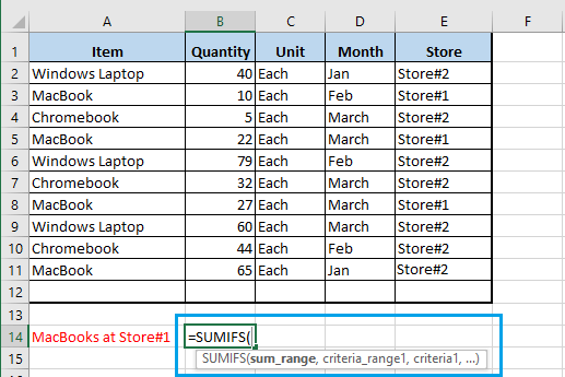 Excel SUMIFS 函数的语法