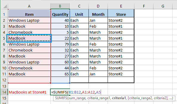 在 Excel SUMIFS 函数中选择第一个条件