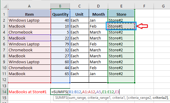 在 Excel SUMIFS 函数中选择第二个条件