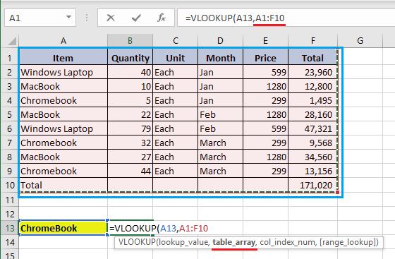 在 VLOOKUP 函数中输入 Table_array