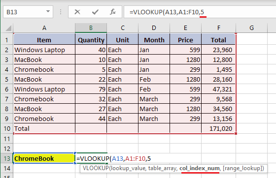 在 VLOOKUP 函数中输入列索引号