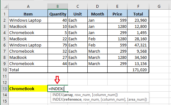 Excel 中 INDEX 函数的语法