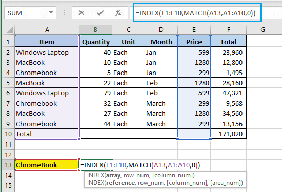 在 Excel 中完成 INDEX MATCH 函数