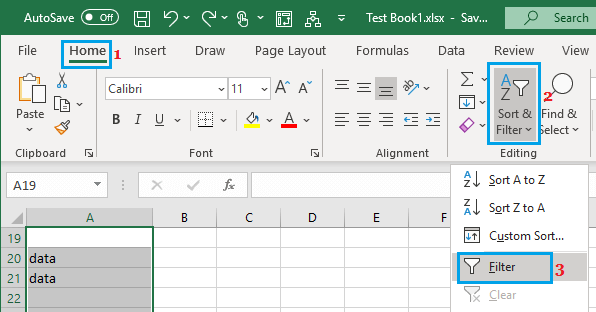 Excel 中的筛选数据选项