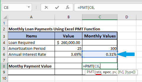 在 Excel PMT 公式中输入速率