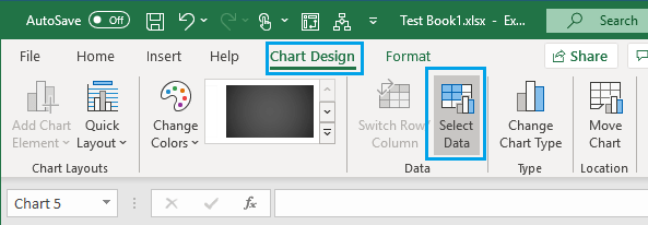 在 Excel 图表设计选项卡中选择数据选项