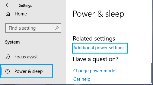 Windows 中的附加电源设置选项