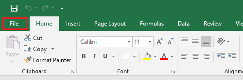 Excel 中的文件选项卡