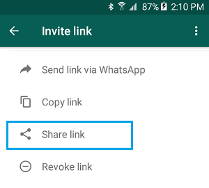 WhatsApp 中的共享组链接选项