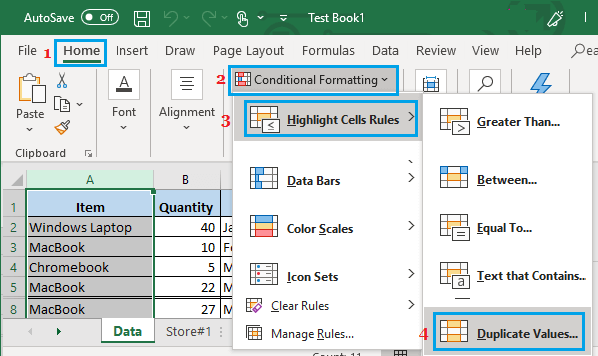 在 Excel 中对具有重复值的单元格应用条件格式