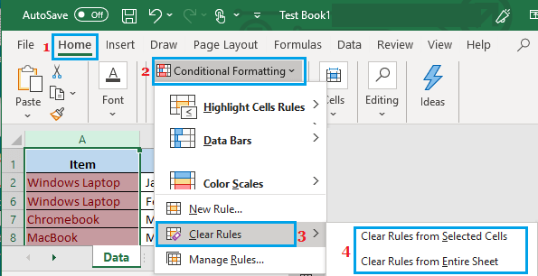 清除 Excel 中重复值的格式