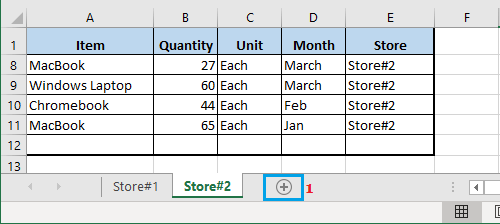 在 Excel 中创建新工作表