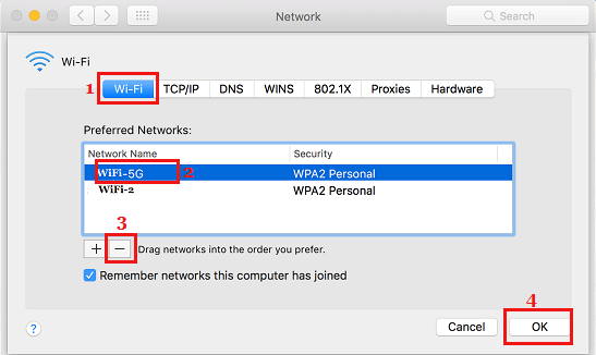 在 Mac 上删除 WiFi 网络