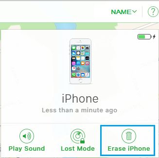 iCloud 上的擦除 iPhone 选项