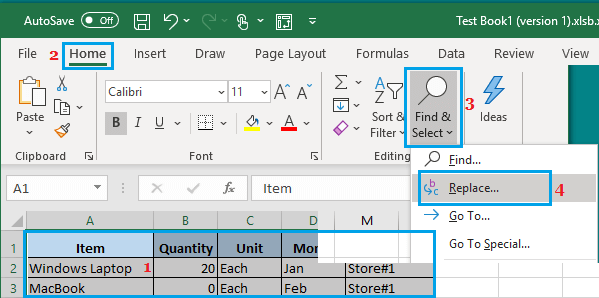 Excel 中的查找和替换选项
