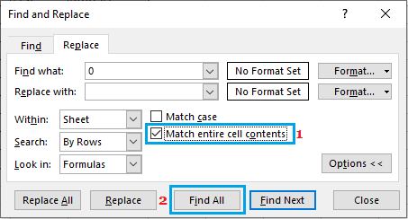 在 Excel 中查找所有零