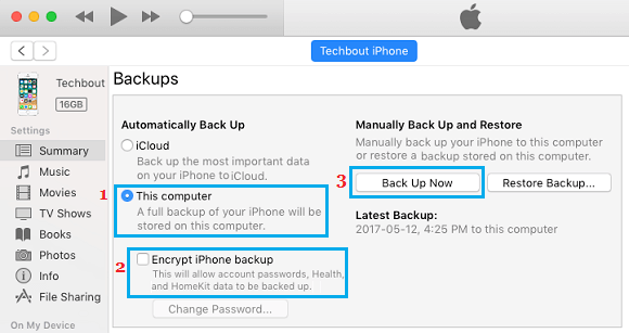 使用 iTunes 将 iPhone 备份到计算机