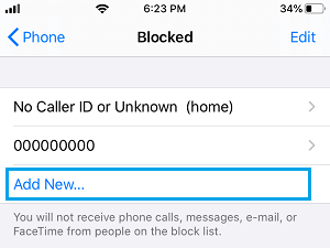 在 iPhone 上添加新的阻止号码