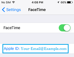 FaceTime 设置屏幕上的 Apple ID