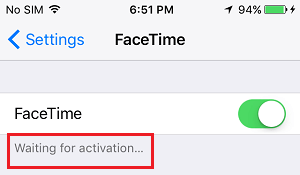 在 iPhone 的 FaceTime 设置屏幕上等待激活错误消息