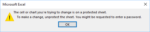Excel 中受保护的工作表消息