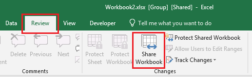在 Excel 中共享工作簿选项