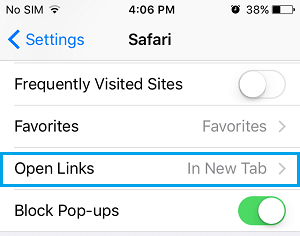 在 iPhone 的 Safari 设置中打开链接选项