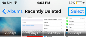 在 iPhone 上选择最近删除的照片选项