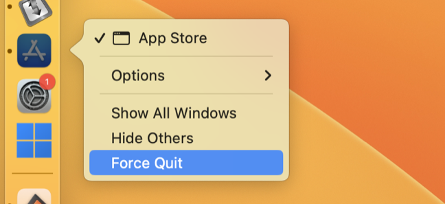 按住“Option”键强制退出 Mac App Store