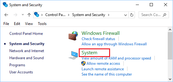 Windows 10 系统和安全屏幕中的系统选项