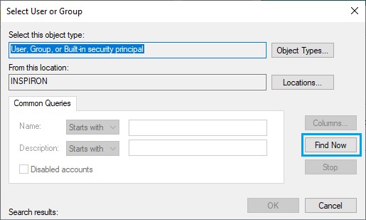 在 Windows 中查找用户和组选项