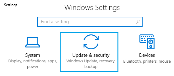 Windows 中的更新和安全设置选项