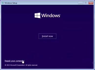 Windows 安装程序屏幕上的修复您的计算机选项