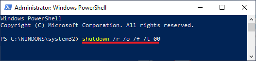 使用命令提示符打开 Windows 高级启动选项