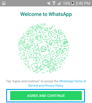 在 Android 手机上接受 WhatsApp 条款和条件