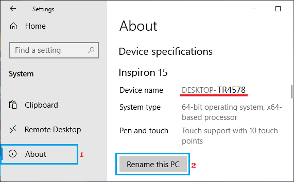 在 Windows 设置中重命名此 PC 选项