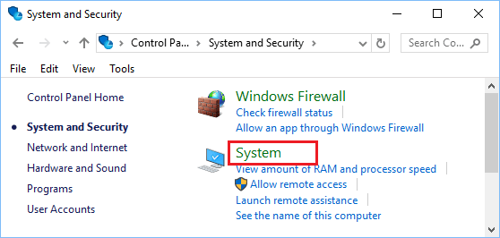 控制面板中的 Windows 系统设置部分