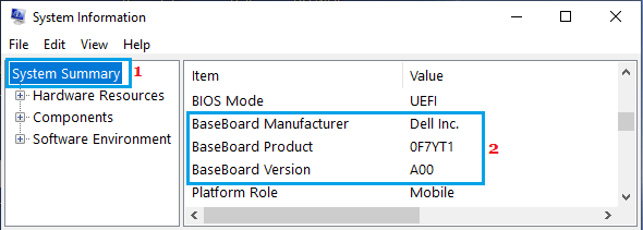 Windows 系统信息屏幕上的主板详细信息