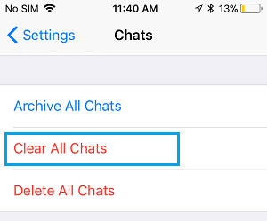清除 iPhone 上 WhatsApp 中的所有聊天选项