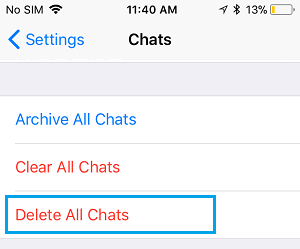 删除 iPhone 上 WhatsApp 中的所有聊天选项