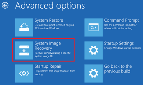 Windows 10 高级选项中的系统映像恢复选项