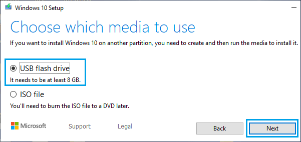 在 USB 驱动器上创建 Windows 10 ISO 文件