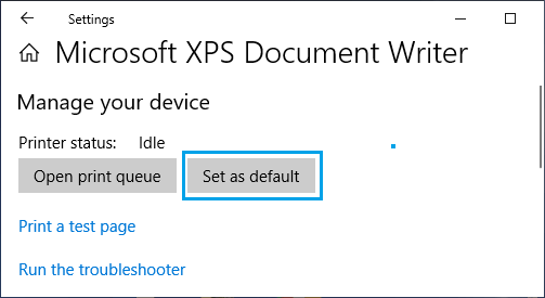 将 Microsoft XPS Document Writer 设置为默认打印机