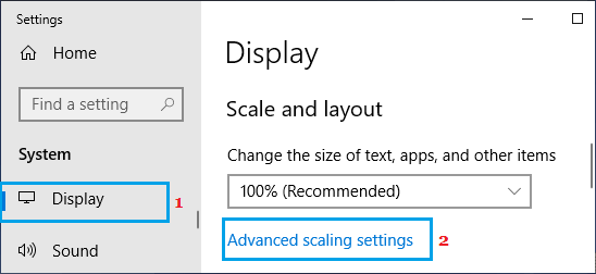 Windows 中的高级缩放设置