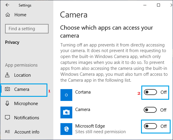 防止特定应用程序访问 Windows 中的相机