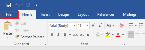 Microsoft Word 文件选项卡