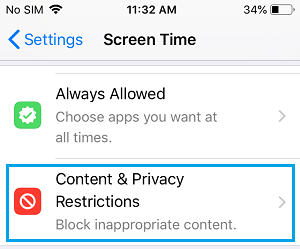 iPhone 上的内容和隐私限制选项
