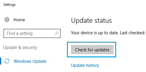 Windows 10 中的检查更新选项