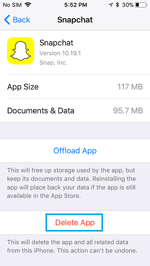 删除 iPhone 上的 Snapchat 应用程序