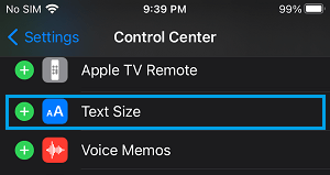 将文本大小添加到 iPhone 上的控制中心